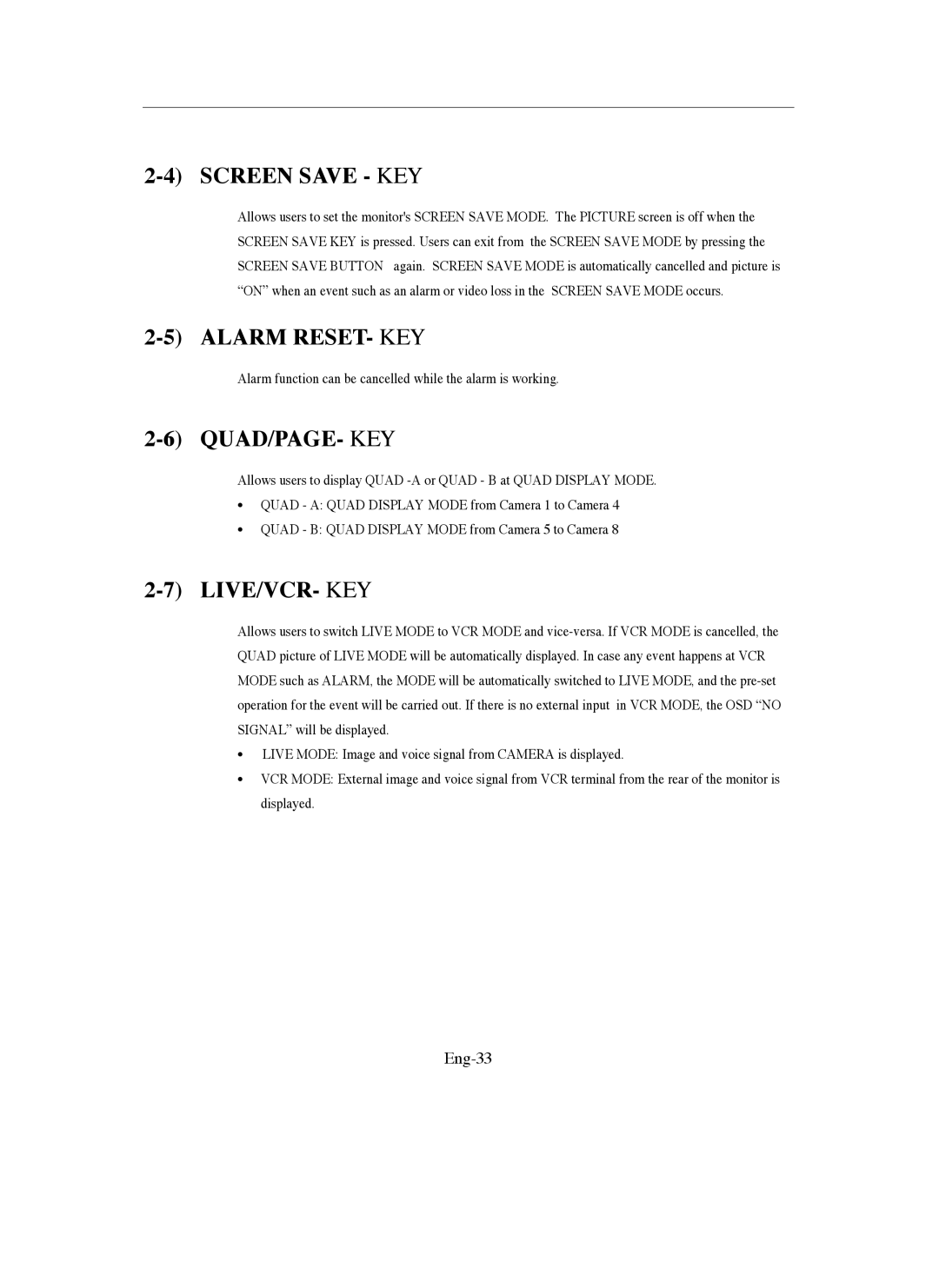 Samsung SMO-150QN, SMO-211QN manual Screen Save KEY, Eng-33 