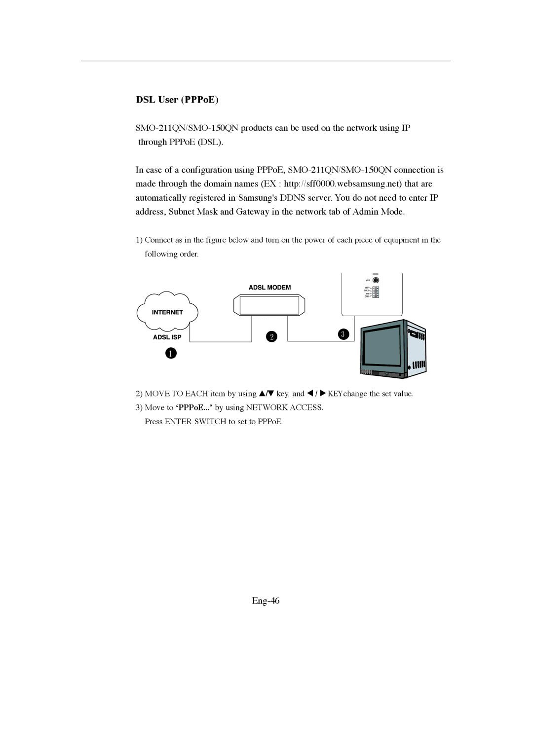 Samsung SMO-211QN, SMO-150QN manual DSL User PPPoE, Eng-46 