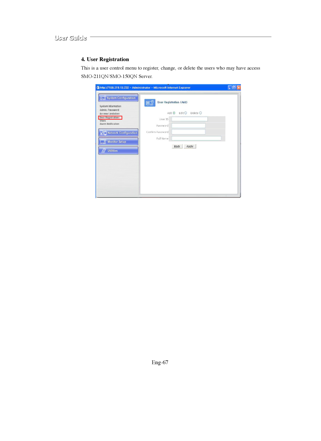 Samsung SMO-150QN, SMO-211QN manual User Registration, Eng-67 