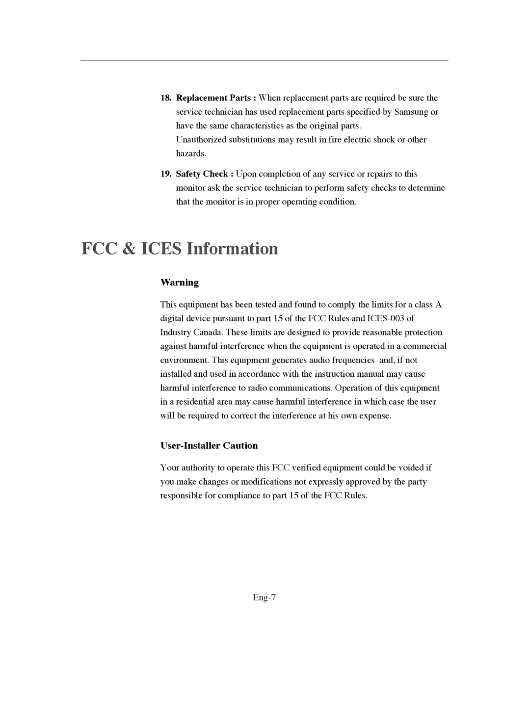 Samsung SMO-150QN, SMO-211QN manual FCC & Ices Information 