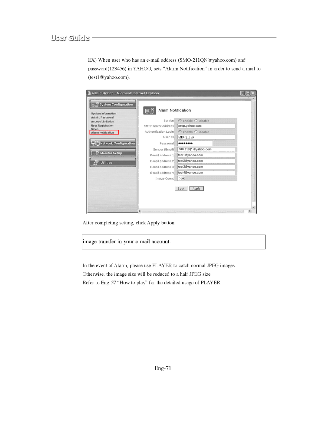 Samsung SMO-150QN, SMO-211QN manual Image transfer in your e-mail account, Eng-71 