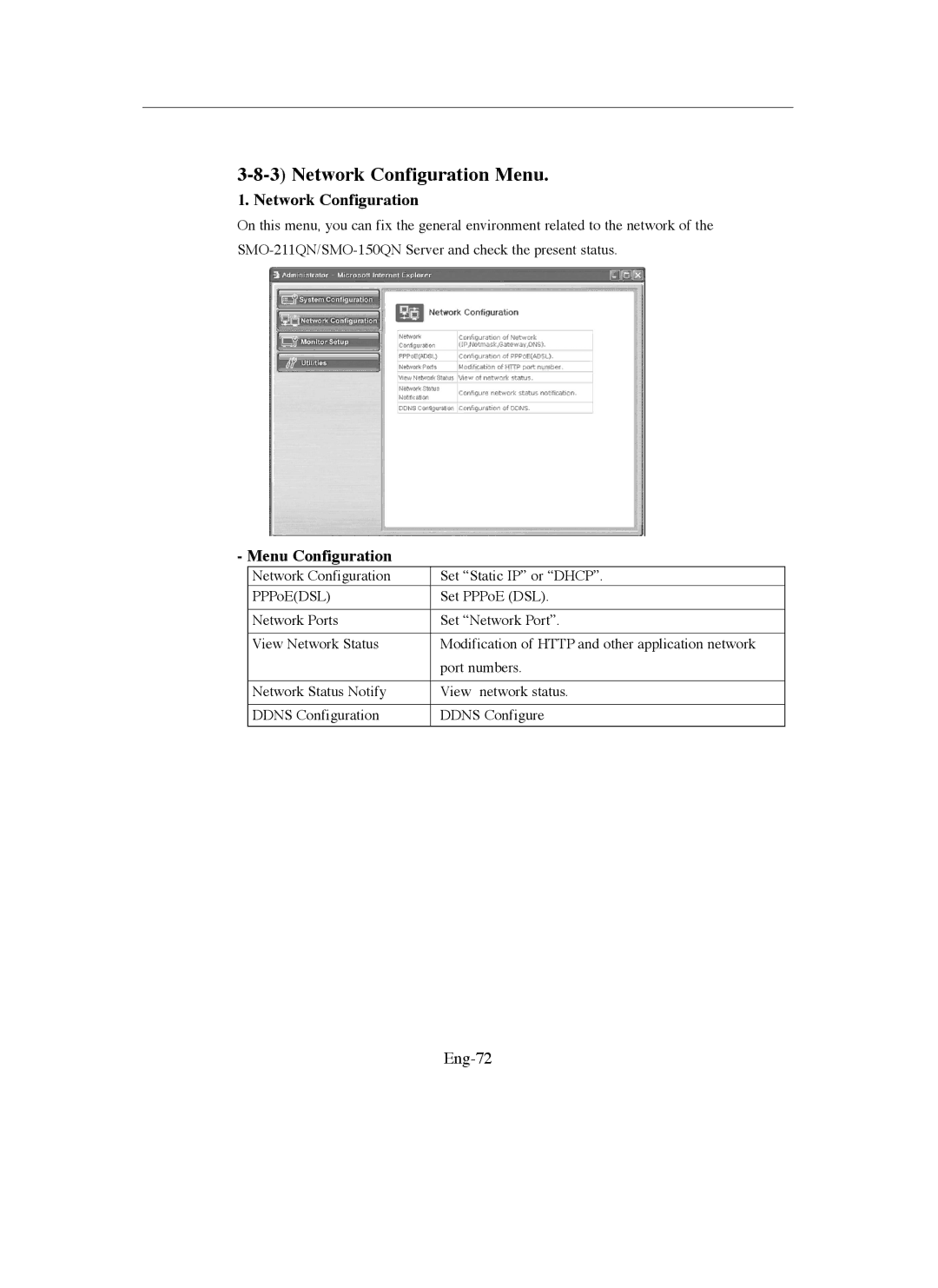 Samsung SMO-211QN, SMO-150QN manual Network Configuration, Eng-72 