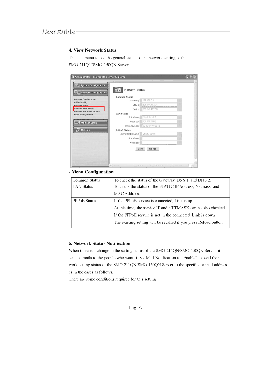 Samsung SMO-150QN, SMO-211QN manual View Network Status, Network Status Notification, Eng-77 