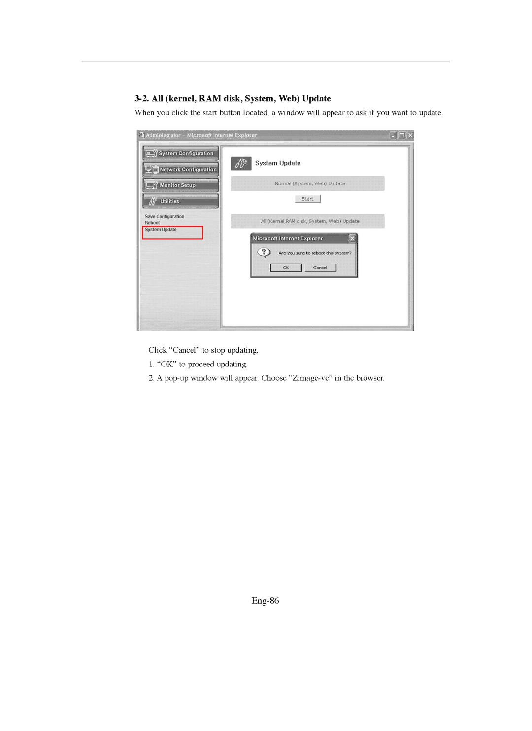 Samsung SMO-211QN, SMO-150QN manual All kernel, RAM disk, System, Web Update, Eng-86 