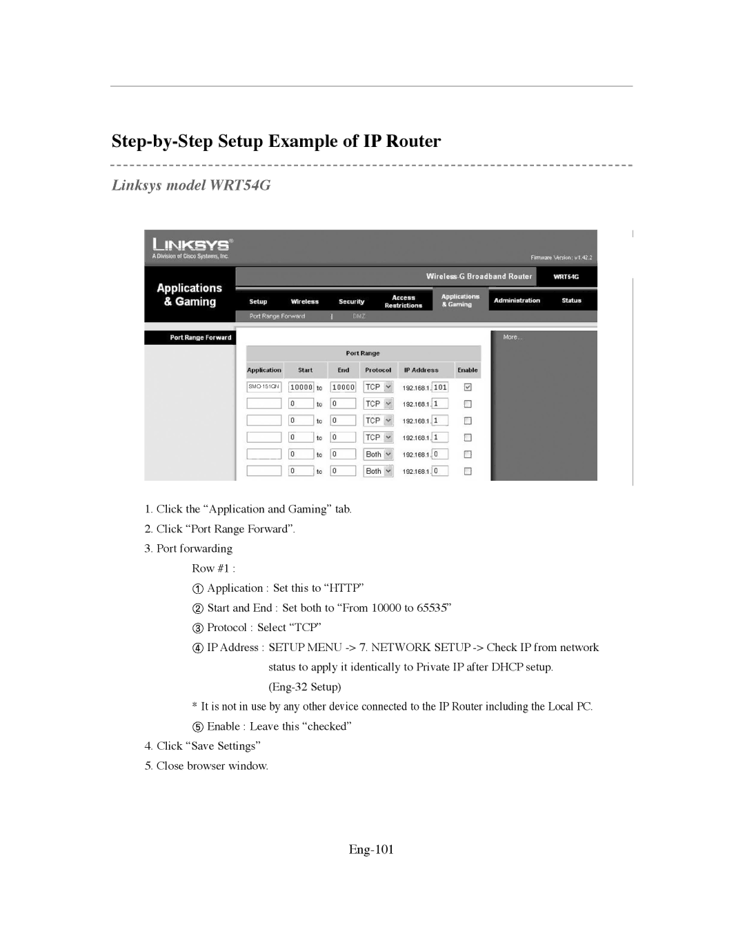 Samsung SMO-151QN/XAAV, SMO-XAAV manual Step-by-Step Setup Example of IP Router, Eng-101 