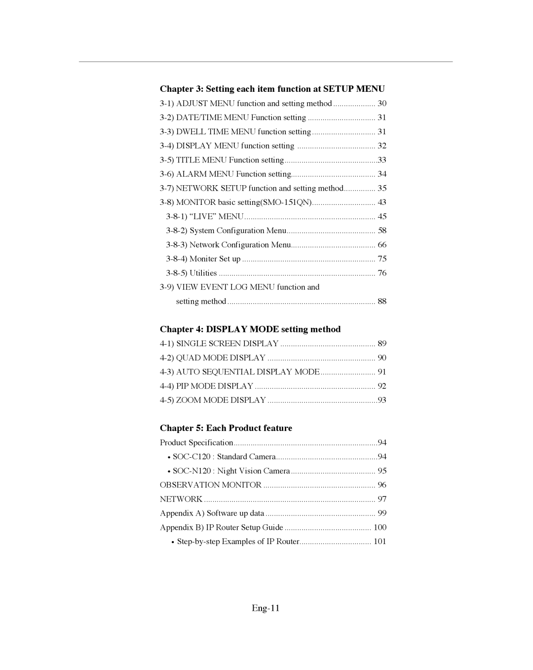 Samsung SMO-151QN/XAAV Setting each item function at Setup Menu, Display Mode setting method, Each Product feature, Eng-11 