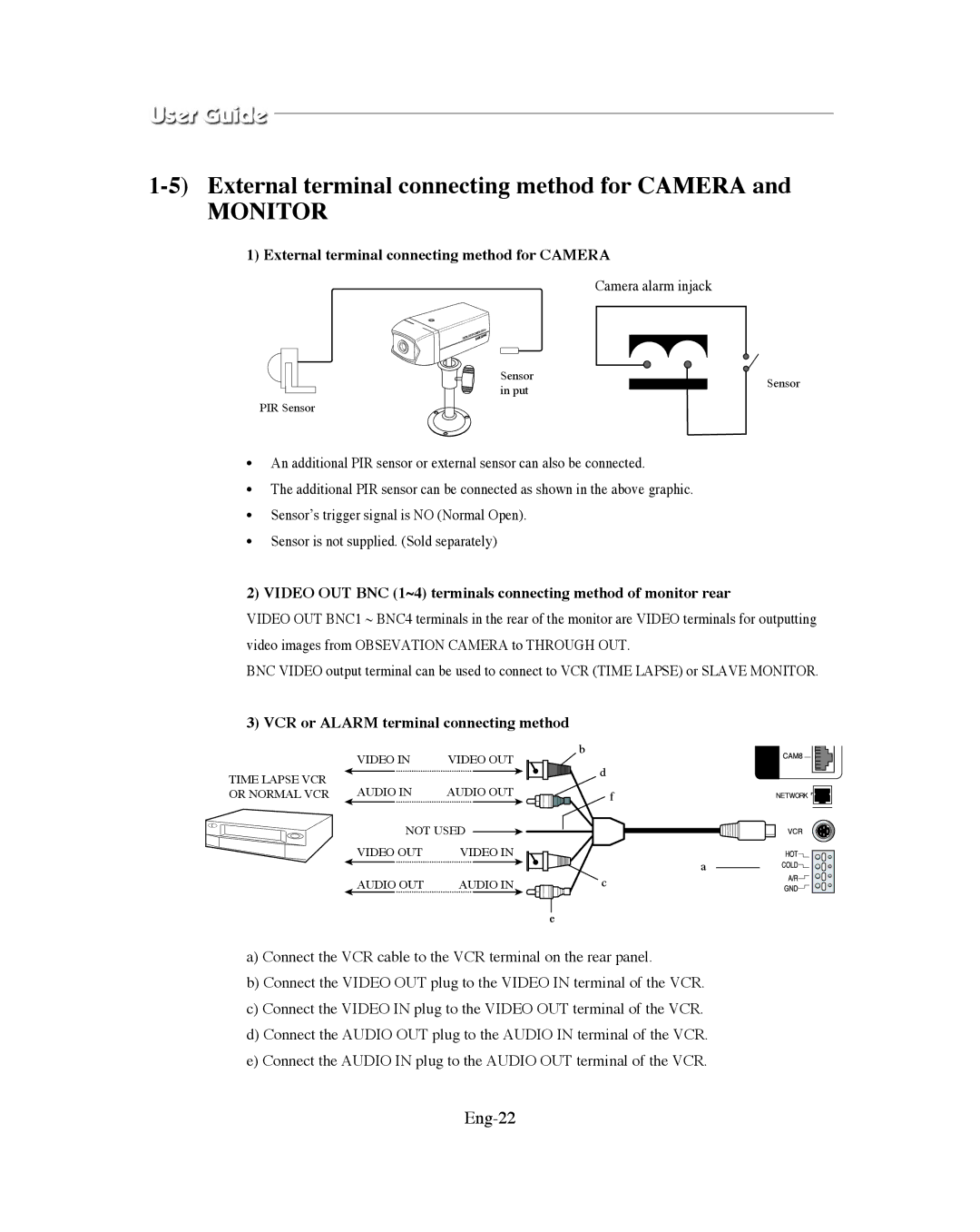 Samsung SMO-XAAV External terminal connecting method for Camera, Monitor, Eng-22, VCR or Alarm terminal connecting method 