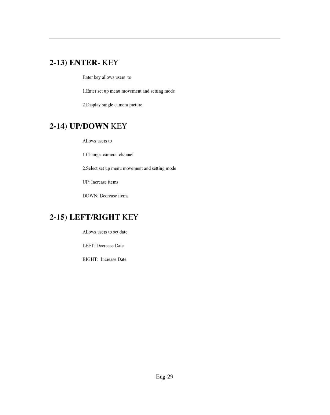 Samsung SMO-151QN/XAAV, SMO-XAAV manual Enter- Key, 14 UP/DOWN KEY, Left/Right Key, Eng-29 