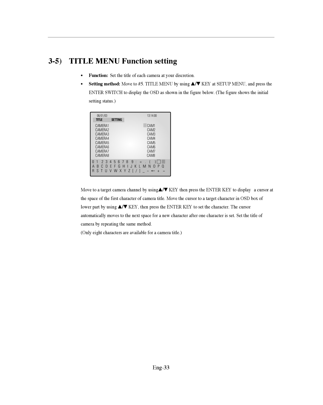 Samsung SMO-151QN/XAAV, SMO-XAAV manual Title Menu Function setting, Eng-33 