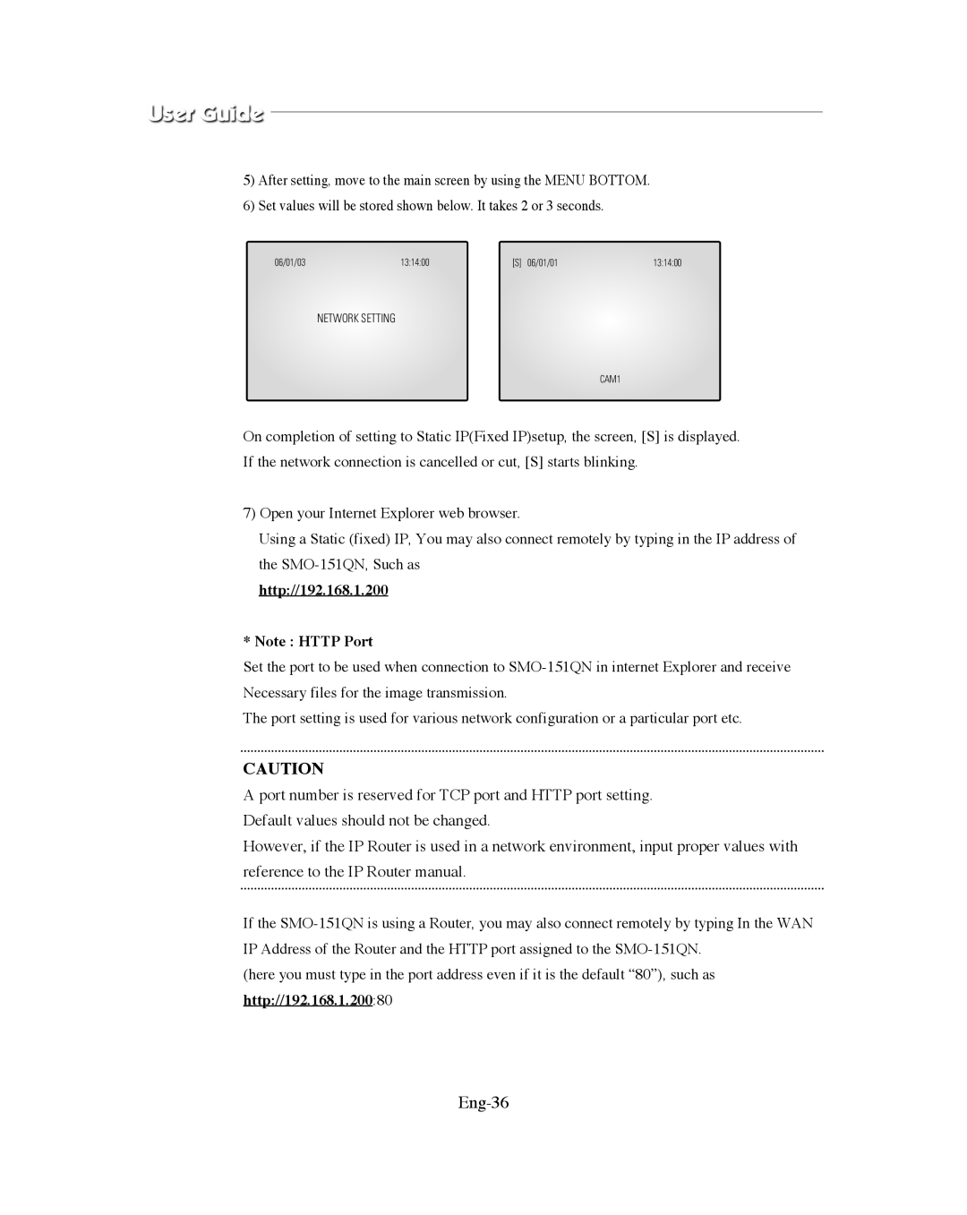 Samsung SMO-XAAV, SMO-151QN/XAAV manual Eng-36, Http//192.168.1.200 