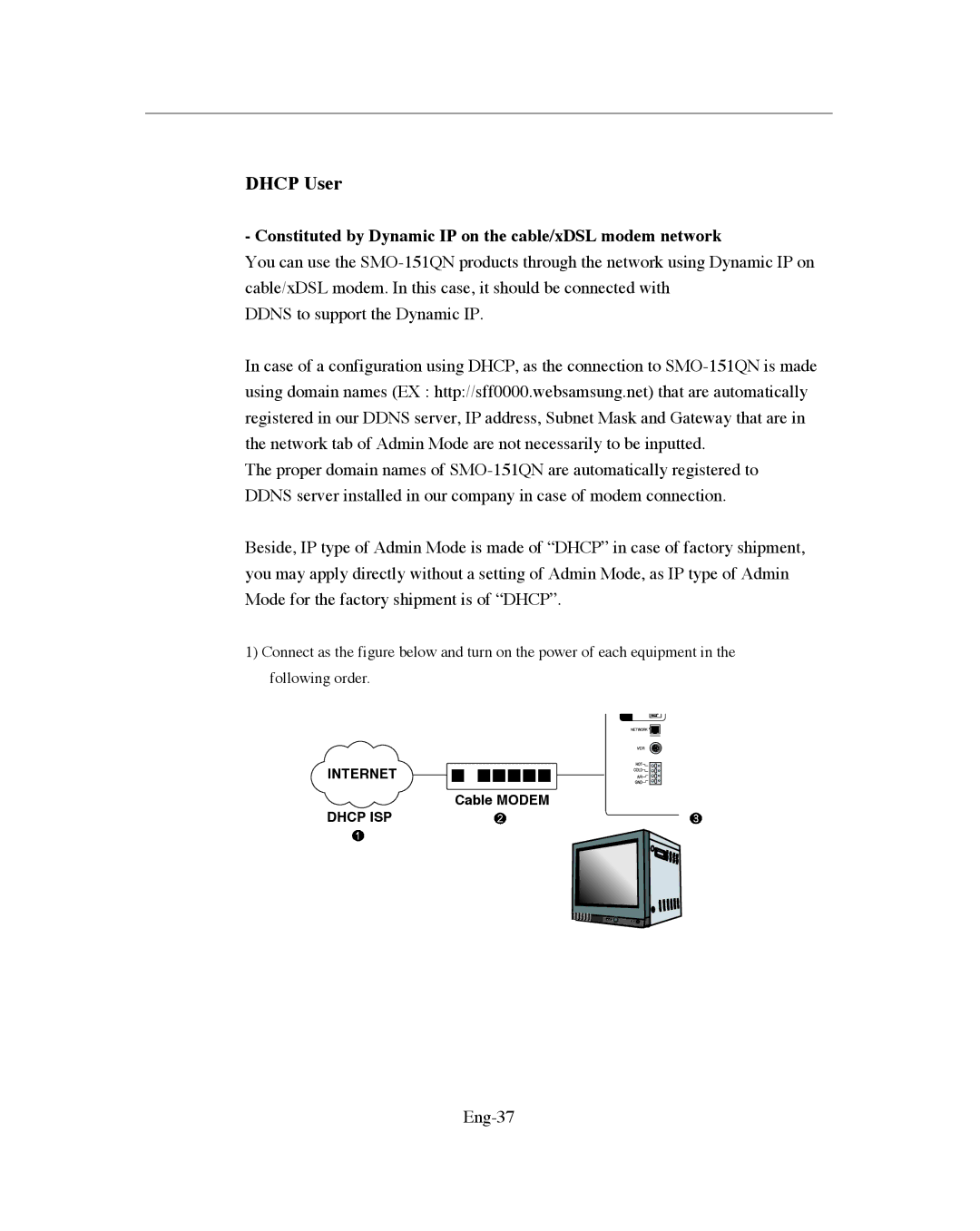 Samsung SMO-151QN/XAAV, SMO-XAAV manual Constituted by Dynamic IP on the cable/xDSL modem network, Eng-37 