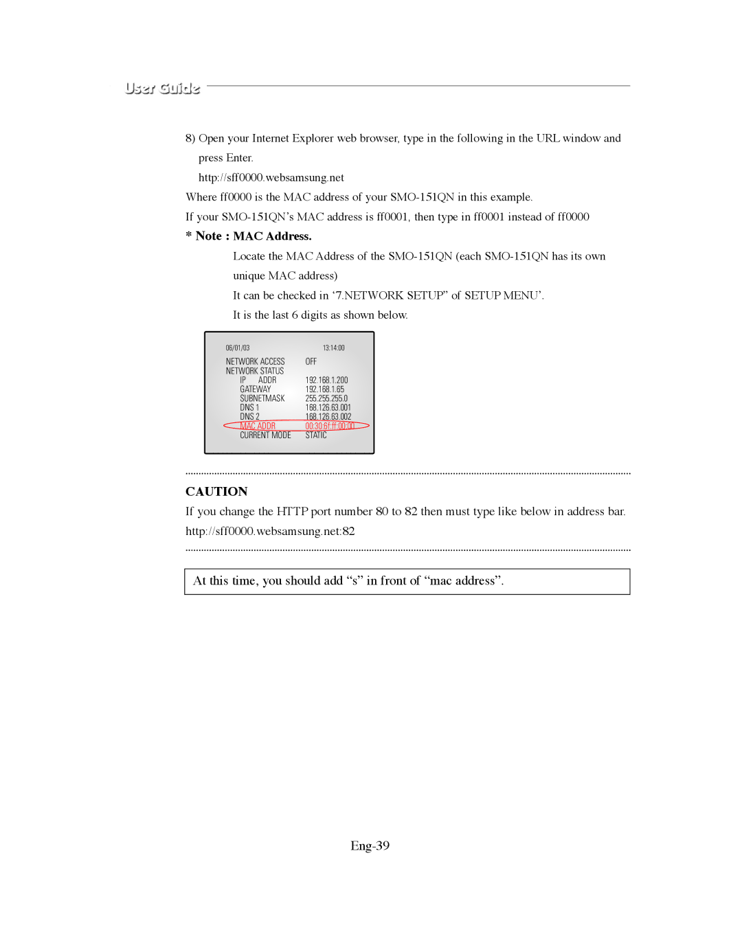 Samsung SMO-151QN/XAAV, SMO-XAAV manual MAC Addr 