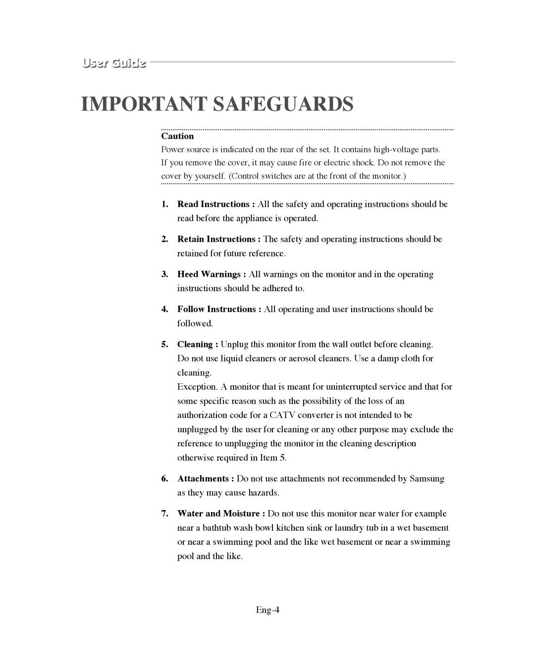 Samsung SMO-XAAV, SMO-151QN/XAAV manual Important Safeguards 