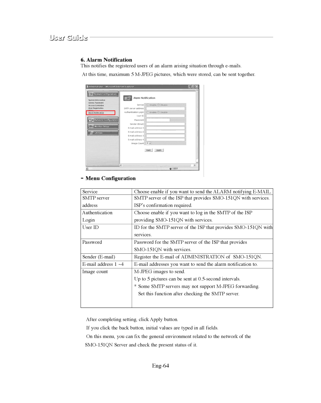 Samsung SMO-XAAV, SMO-151QN/XAAV manual Alarm Notification, Eng-64 