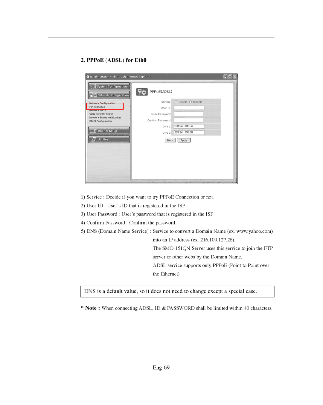 Samsung SMO-151QN/XAAV, SMO-XAAV manual PPPoE Adsl for Eth0 