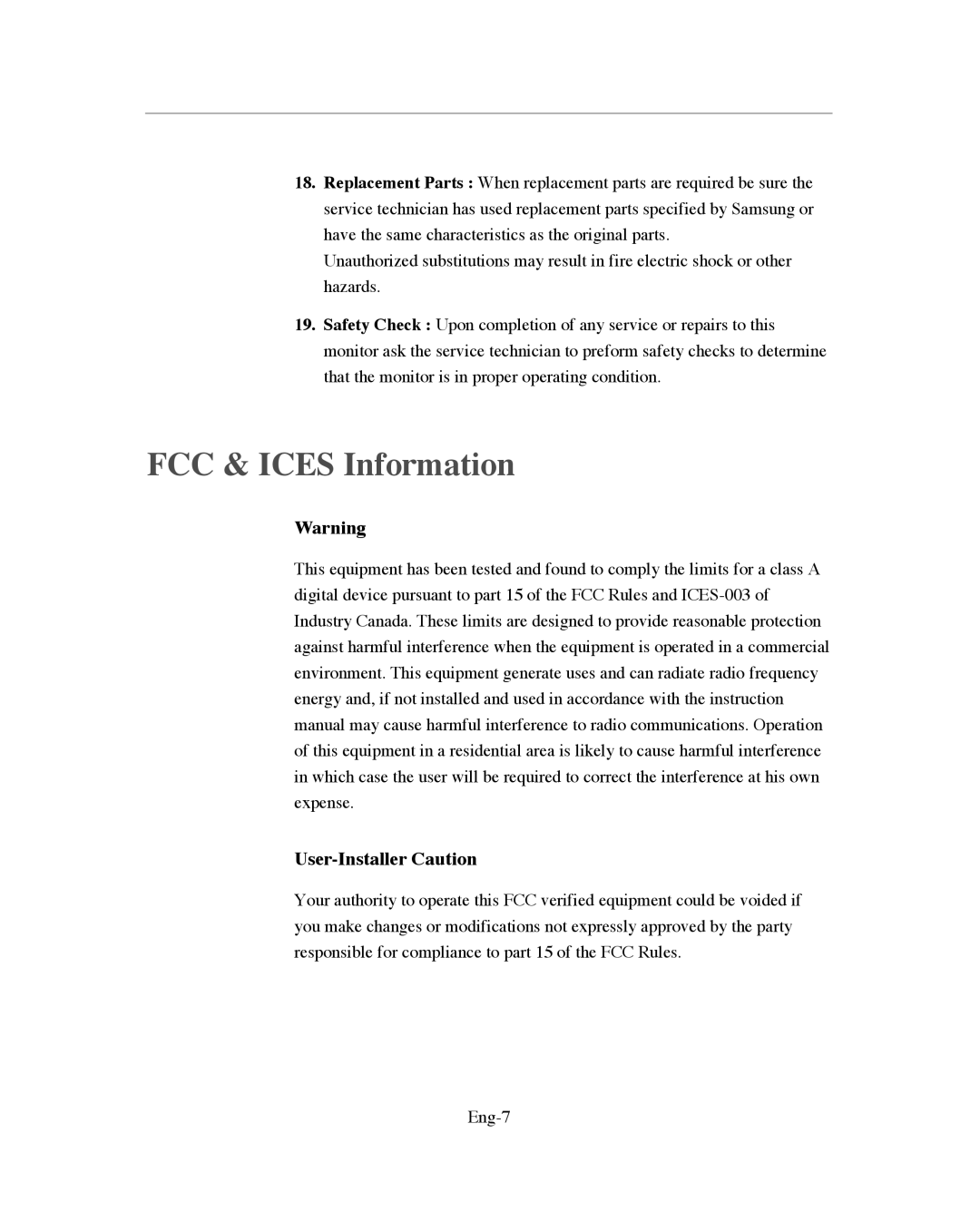 Samsung SMO-151QN/XAAV, SMO-XAAV manual FCC & Ices Information 