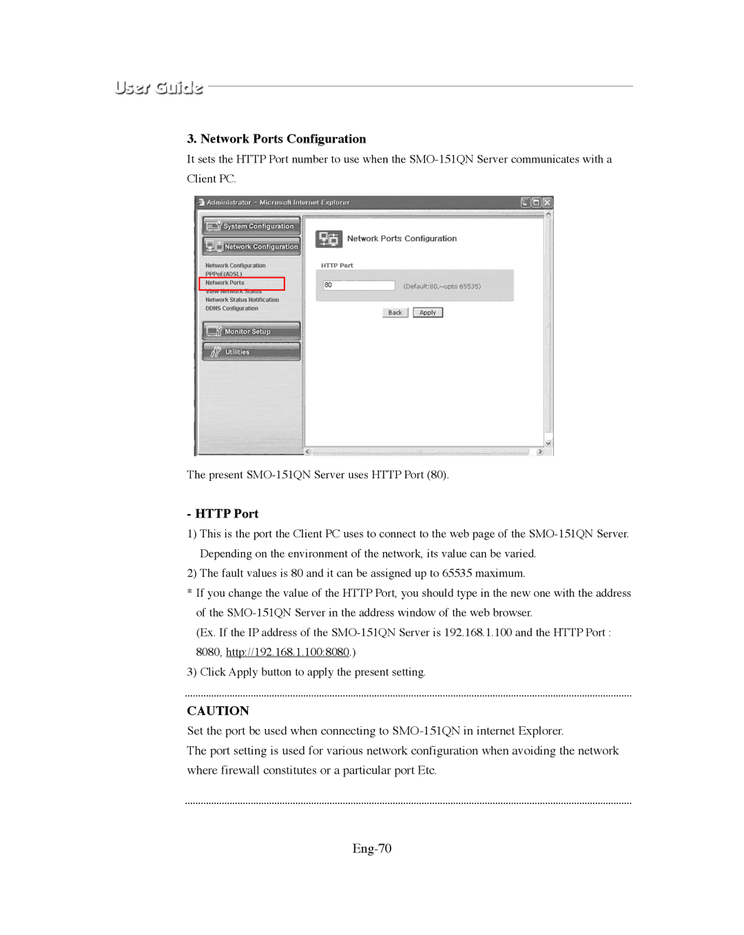 Samsung SMO-XAAV, SMO-151QN/XAAV manual Network Ports Configuration, Http Port 