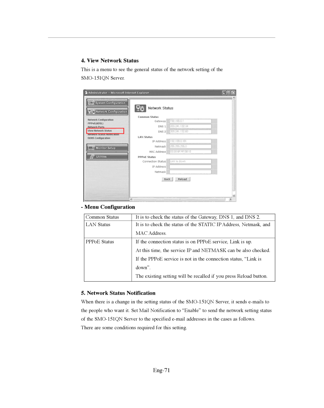 Samsung SMO-151QN/XAAV, SMO-XAAV manual View Network Status, Network Status Notification, Eng-71 