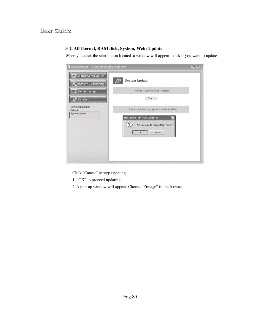 Samsung SMO-XAAV, SMO-151QN/XAAV manual All kernel, RAM disk, System, Web Update, Eng-80 