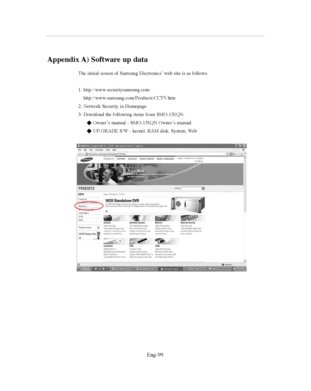 Samsung SMO-151QN/XAAV, SMO-XAAV manual Appendix a Software up data, Eng-99 