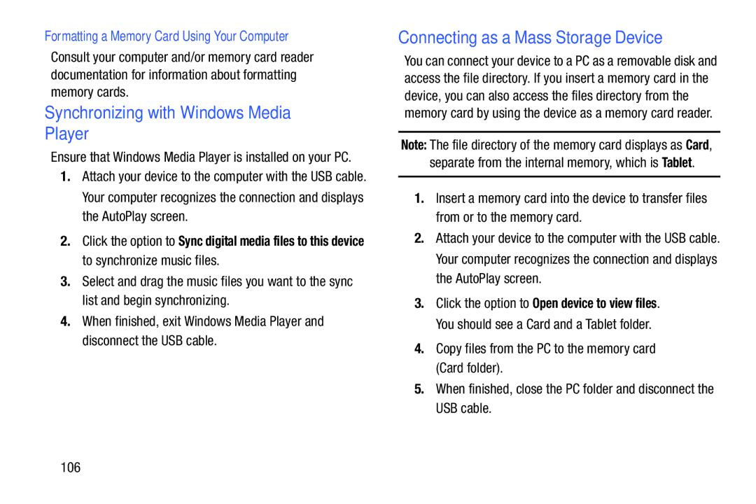 Samsung SMP9000ZKYXAR, SM/P6000ZWYX user manual Synchronizing with Windows Media Player, Connecting as a Mass Storage Device 