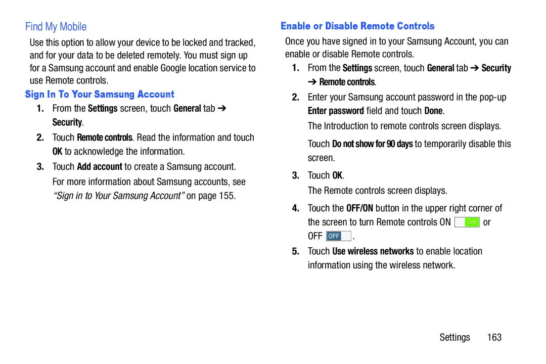 Samsung SM/P6000ZWYX, SMP9000ZKYXAR Find My Mobile, Sign In To Your Samsung Account, Enable or Disable Remote Controls 