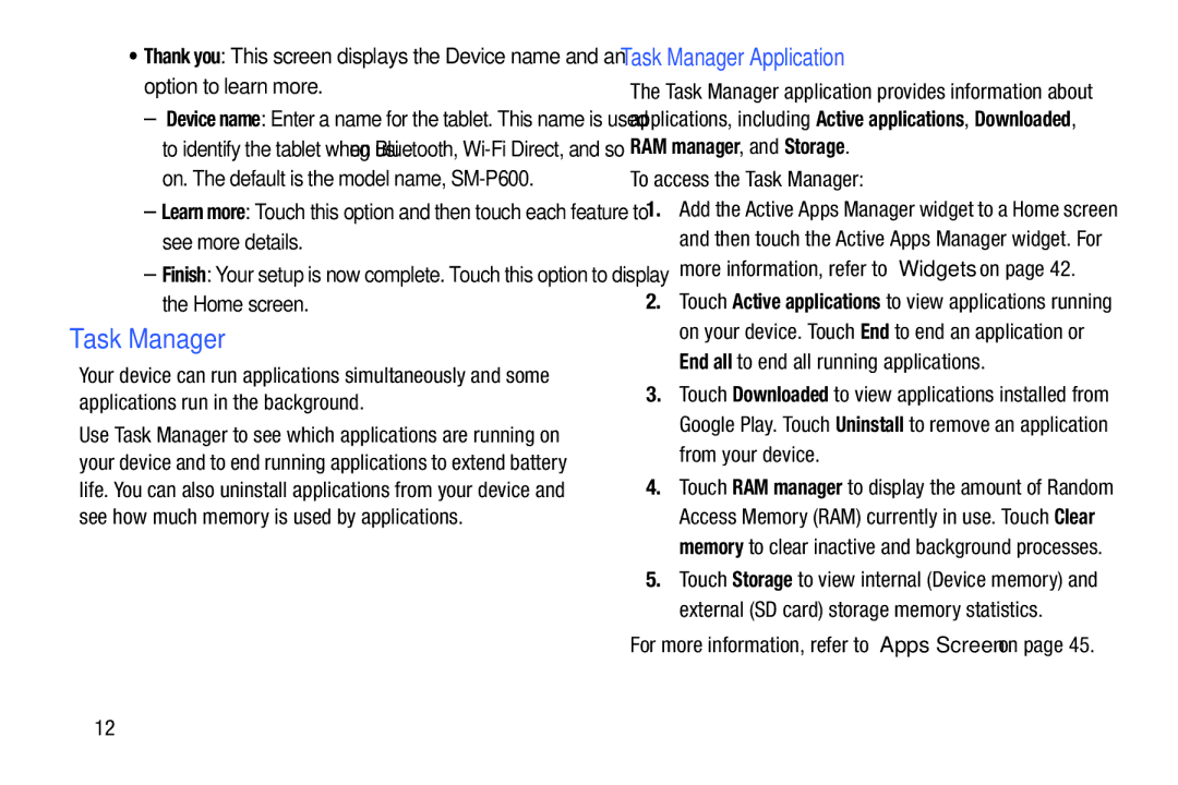 Samsung SMP9000ZKYXAR, SM/P6000ZWYX user manual Task Manager Application, To access the Task Manager 