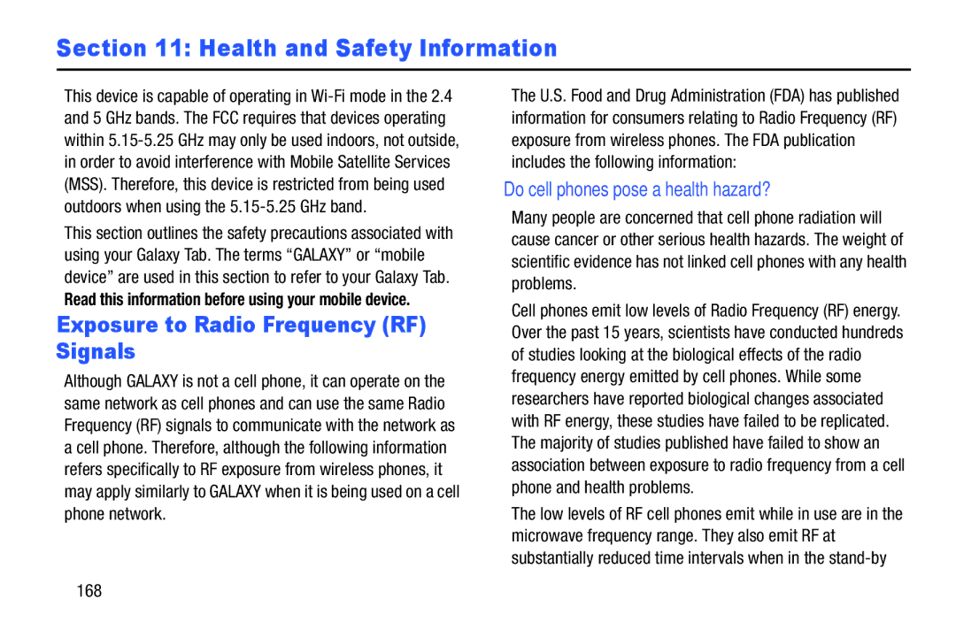 Samsung SMP9000ZKYXAR, SM/P6000ZWYX user manual Exposure to Radio Frequency RF Signals, Do cell phones pose a health hazard? 