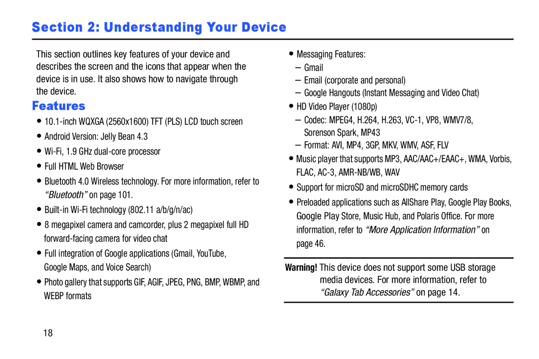 Samsung SMP9000ZKYXAR, SM/P6000ZWYX user manual Features, Support for microSD and microSDHC memory cards 