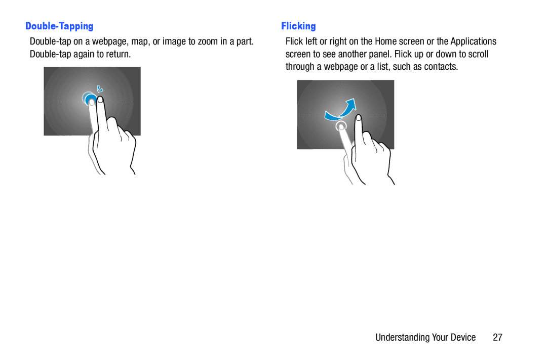 Samsung SM/P6000ZWYX, SMP9000ZKYXAR user manual Double-Tapping, Flicking 