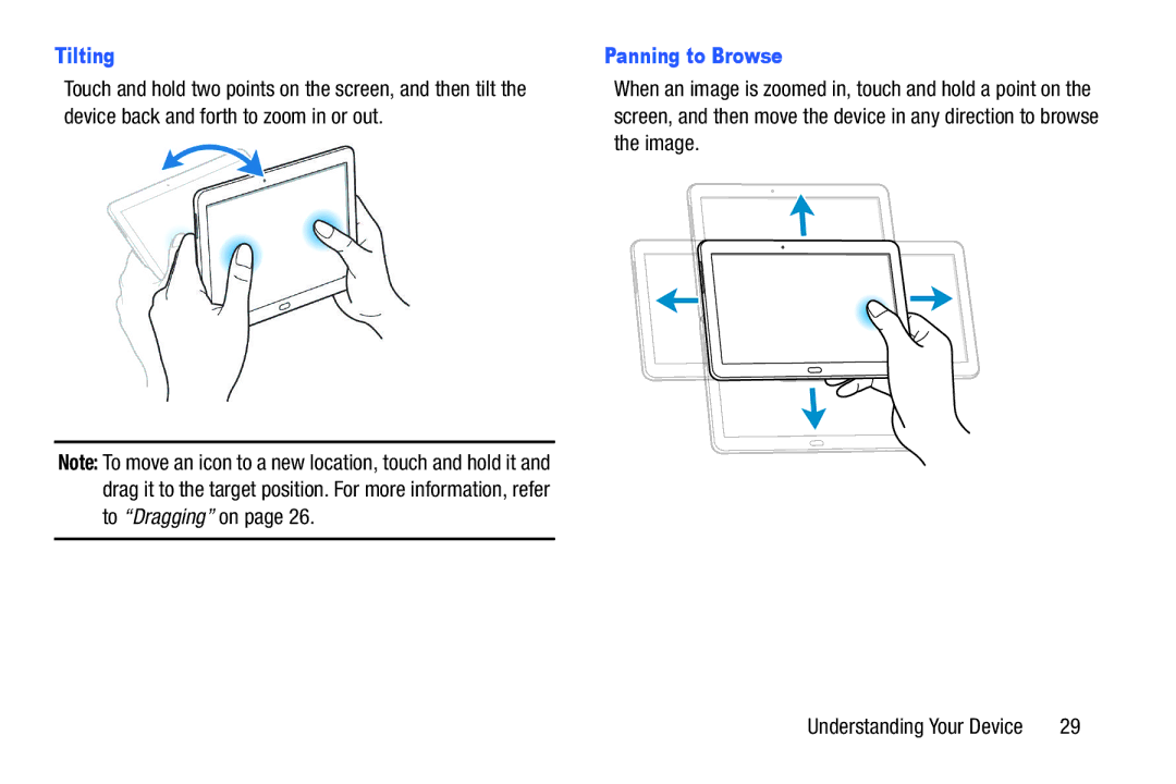 Samsung SM/P6000ZWYX, SMP9000ZKYXAR user manual Tilting, Panning to Browse 