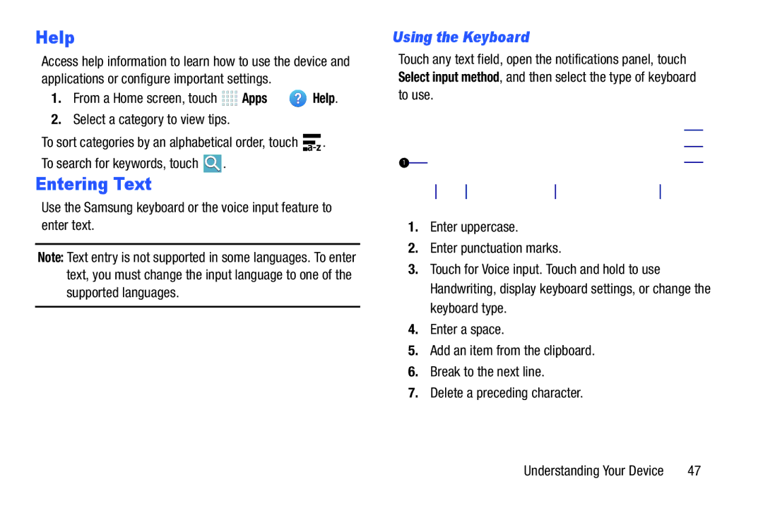 Samsung SM/P6000ZWYX, SMP9000ZKYXAR user manual Help, Entering Text, Using the Keyboard 