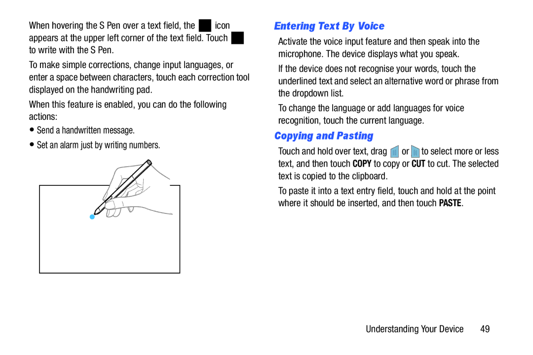 Samsung SM/P6000ZWYX, SMP9000ZKYXAR user manual Entering Text By Voice, Copying and Pasting 