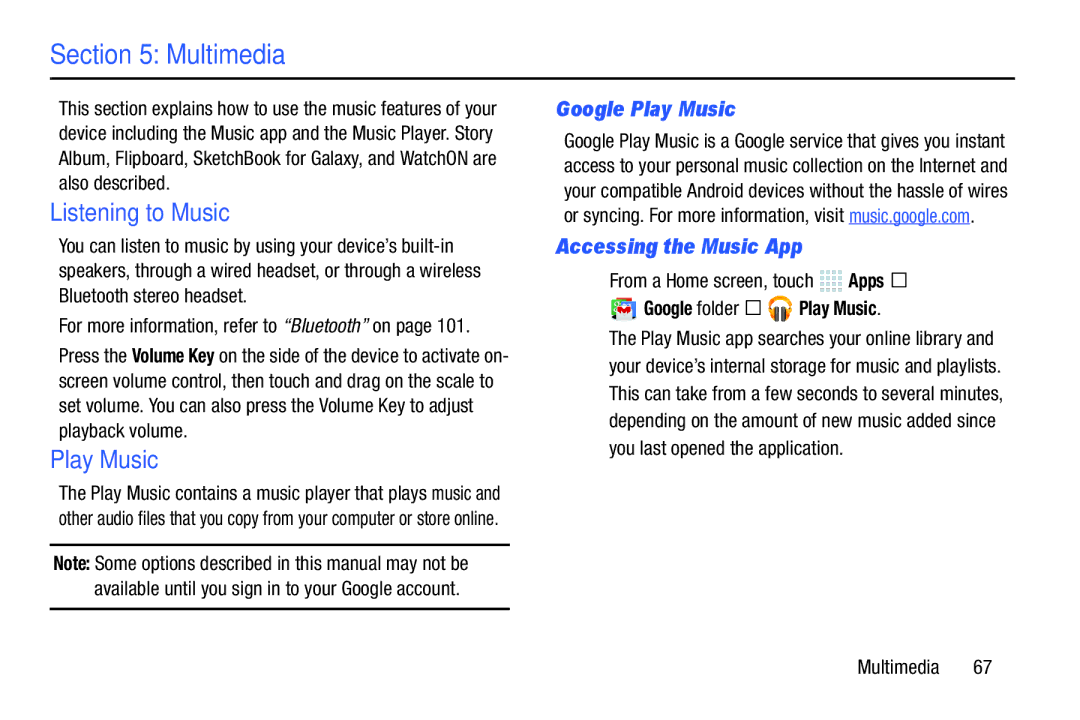 Samsung SM/P6000ZWYX Listening to Music, Google Play Music, Accessing the Music App, Google folder Play Music 