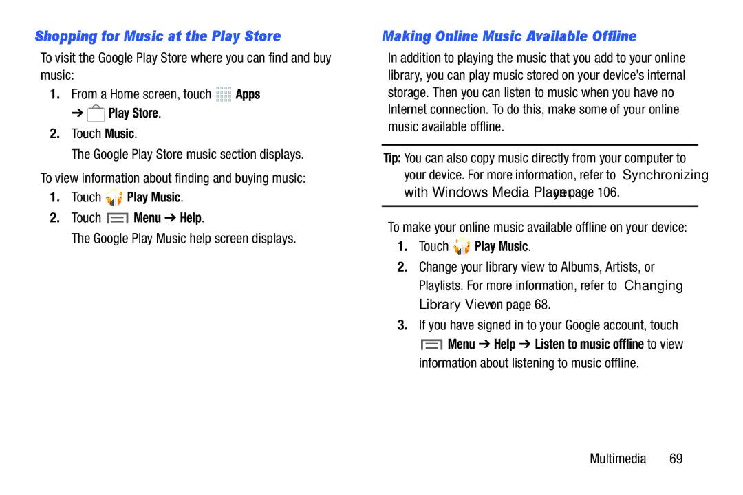 Samsung SM/P6000ZWYX, SMP9000ZKYXAR user manual Shopping for Music at the Play Store, Making Online Music Available Offline 