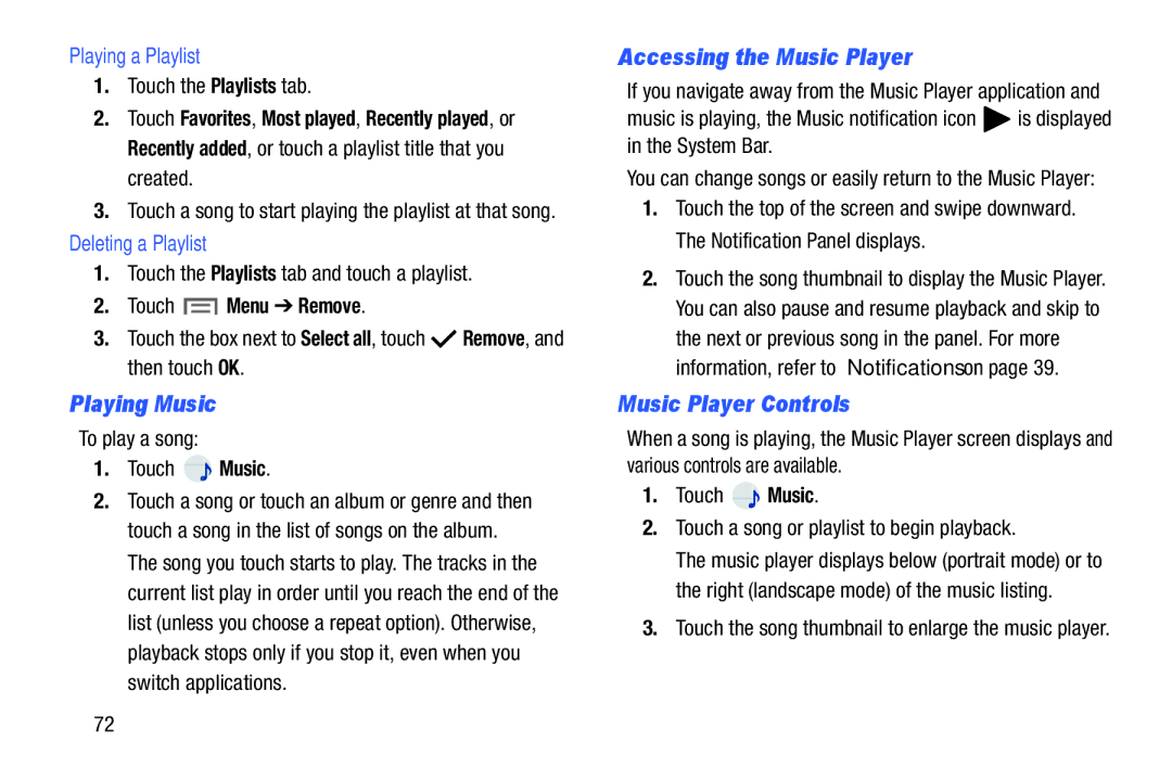 Samsung SMP9000ZKYXAR, SM/P6000ZWYX Playing Music, Accessing the Music Player, Music Player Controls, Playing a Playlist 