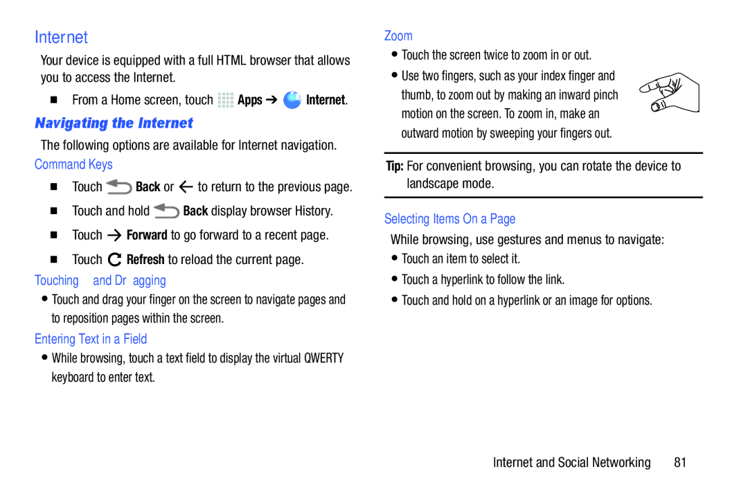 Samsung SM/P6000ZWYX, SMP9000ZKYXAR user manual Navigating the Internet 