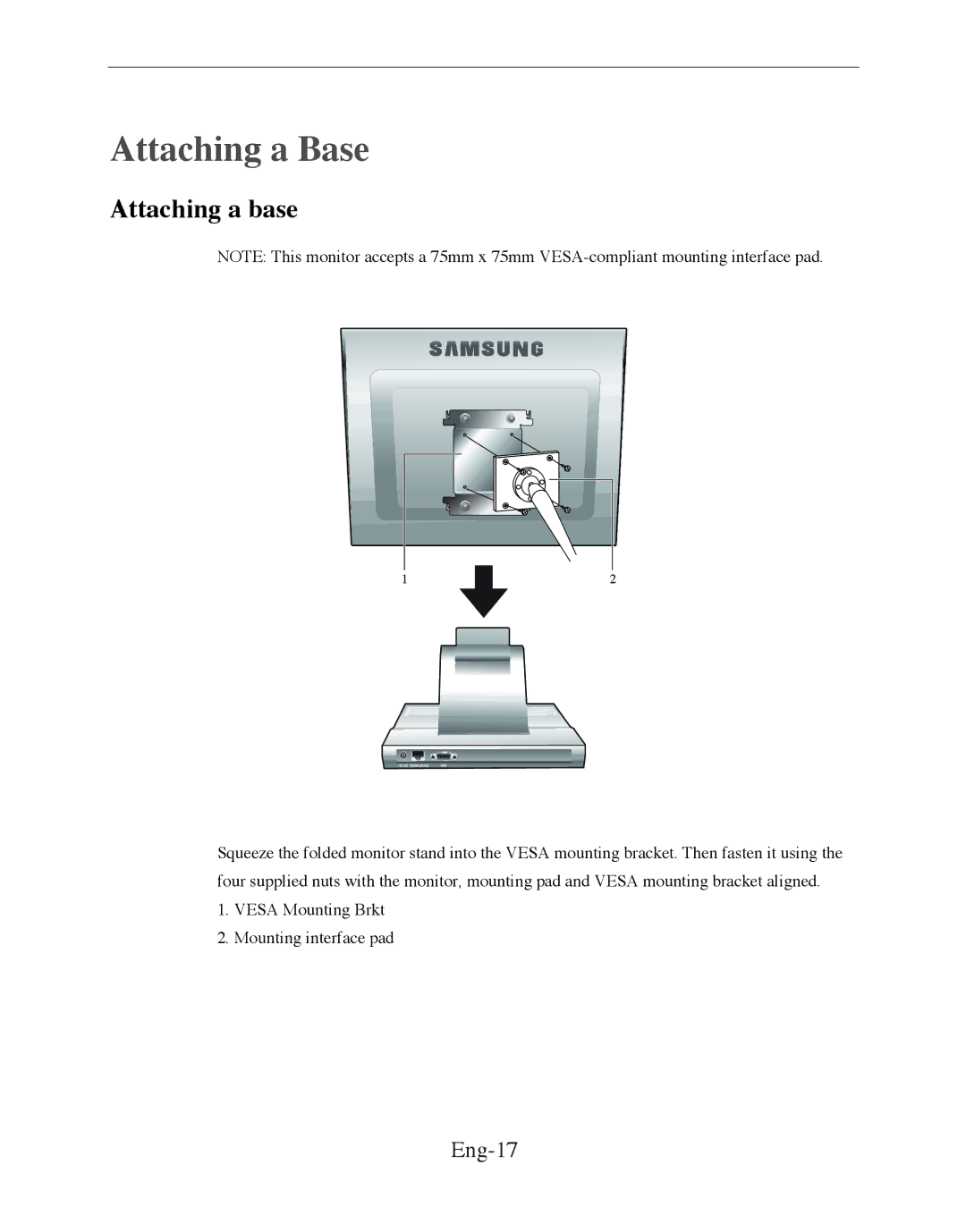 Samsung SMT-170MP manual Attaching a Base, Attaching a base, Eng-17 