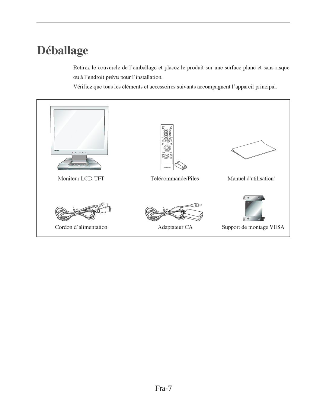 Samsung SMT-170MP manual Déballage, Fra-7 