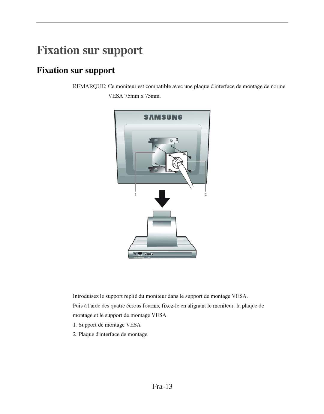 Samsung SMT-170MP manual Fixation sur support, Fra-13 