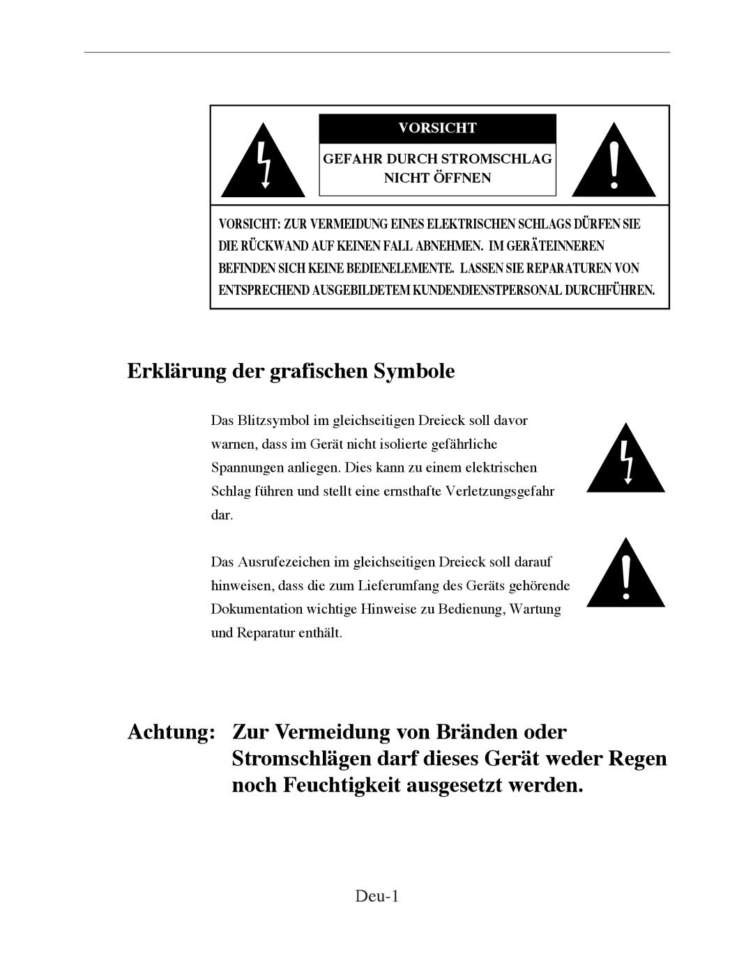 Samsung SMT-170MP manual Deu-1, Vorsicht 