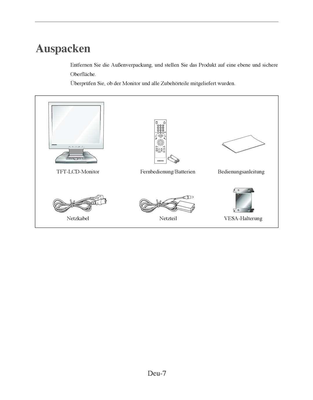 Samsung SMT-170MP manual Auspacken, Deu-7 