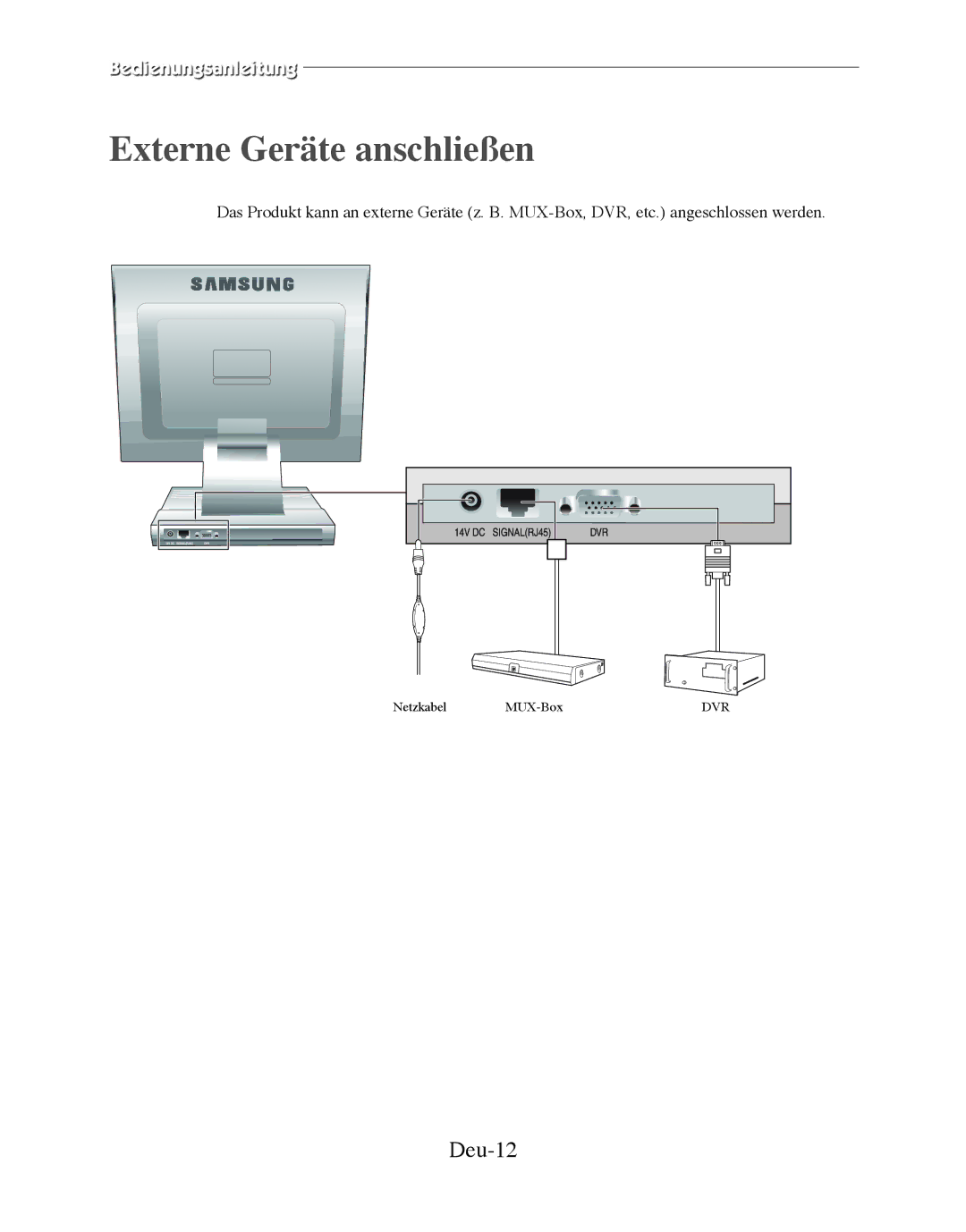 Samsung SMT-170MP manual Externe Geräte anschließen, Deu-12 