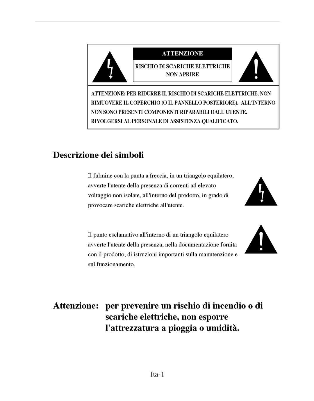 Samsung SMT-170MP manual Ita-1, Attenzione 