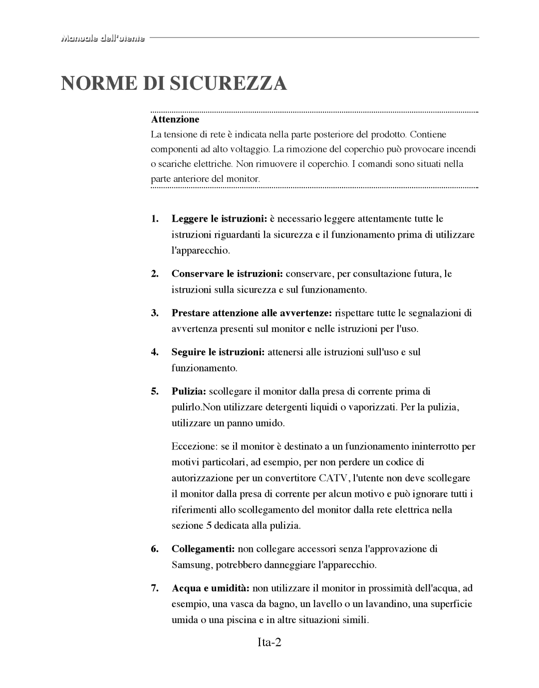 Samsung SMT-170MP manual Norme DI Sicurezza, Ita-2 