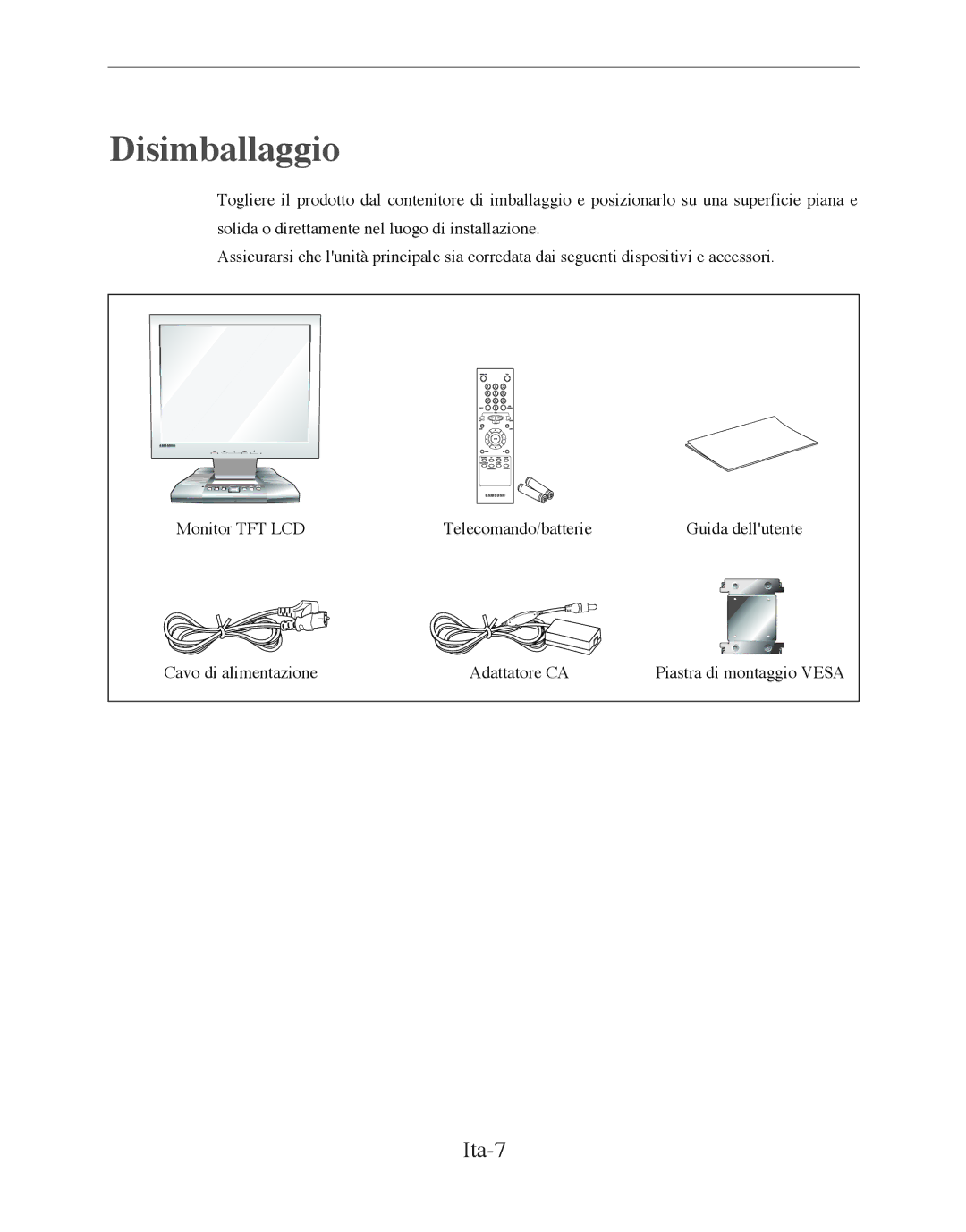 Samsung SMT-170MP manual Disimballaggio, Ita-7 