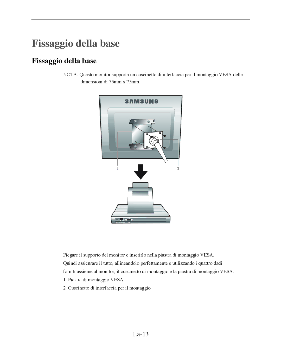 Samsung SMT-170MP manual Fissaggio della base, Ita-13 