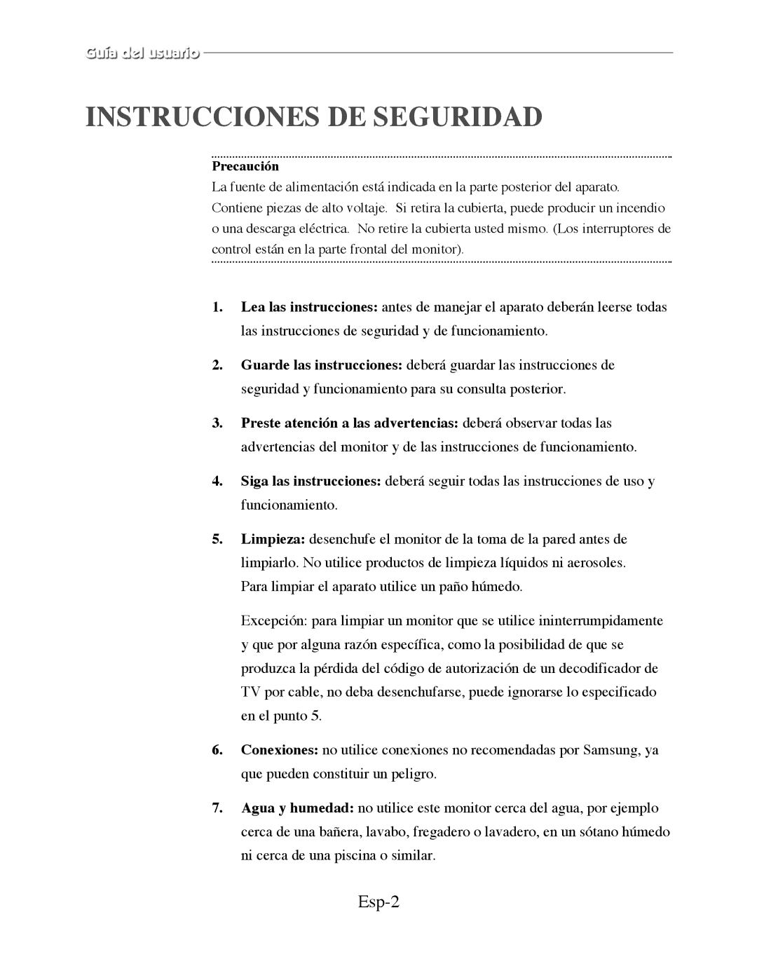 Samsung SMT-170MP manual Instrucciones DE Seguridad, Esp-2 