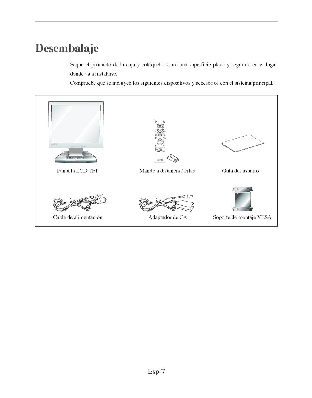 Samsung SMT-170MP manual Desembalaje, Esp-7 