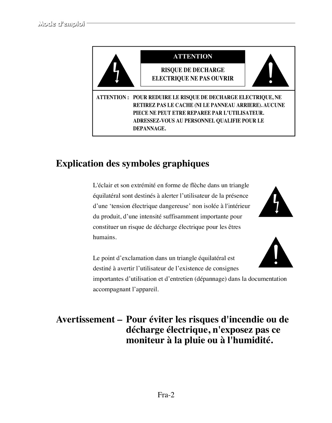 Samsung SMT-170MP manual Fra-2, ADRESSEZ-VOUS AU Personnel Qualifie Pour LE Depannage 